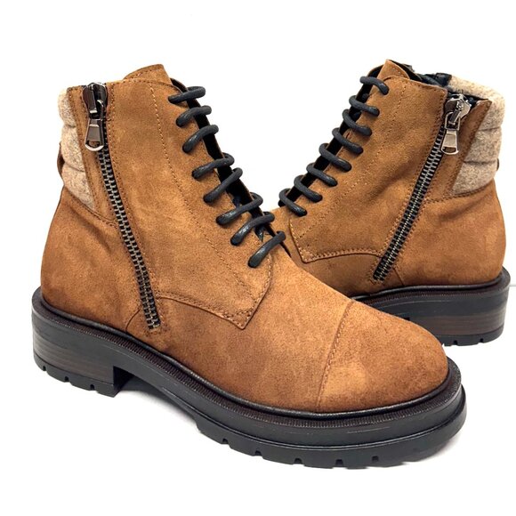 MIZ MOOZ NUBUCK LEATHER BOOTS SIDE ZIP LACE UP 37EU/ 7US CAMEL Z-167 - Picture 1 of 6